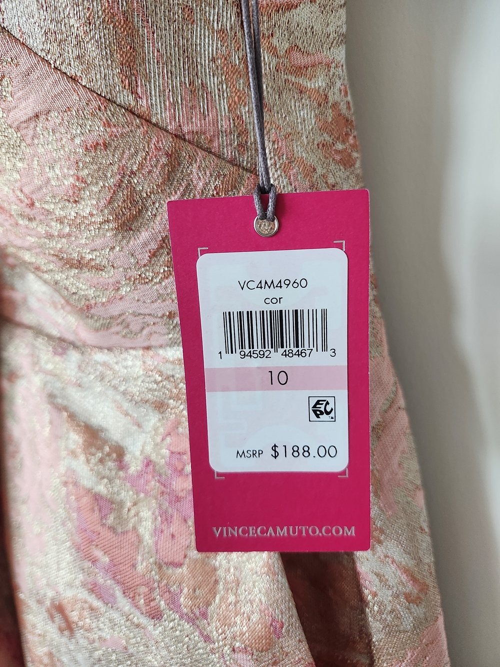 Vince Camuto Pink Metallic Brocade Crisscross Mini Dress - Picture 11 of 16